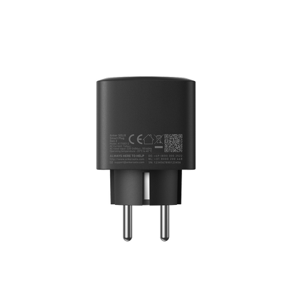 Seite des Smart Plug Gen 2 mit aufgedrucktem Typenschild und CE-Kennzeichnung.