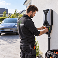 Elektriker von Flexisolar schließt die Anker SOLIX V1 Wallbox in der Einfahrt an