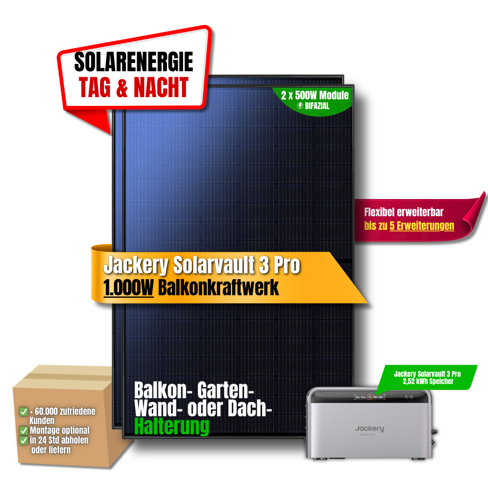 Jackery SolarVault 3 Pro 1000 W Balkonkraftwerk (Flexisolar)