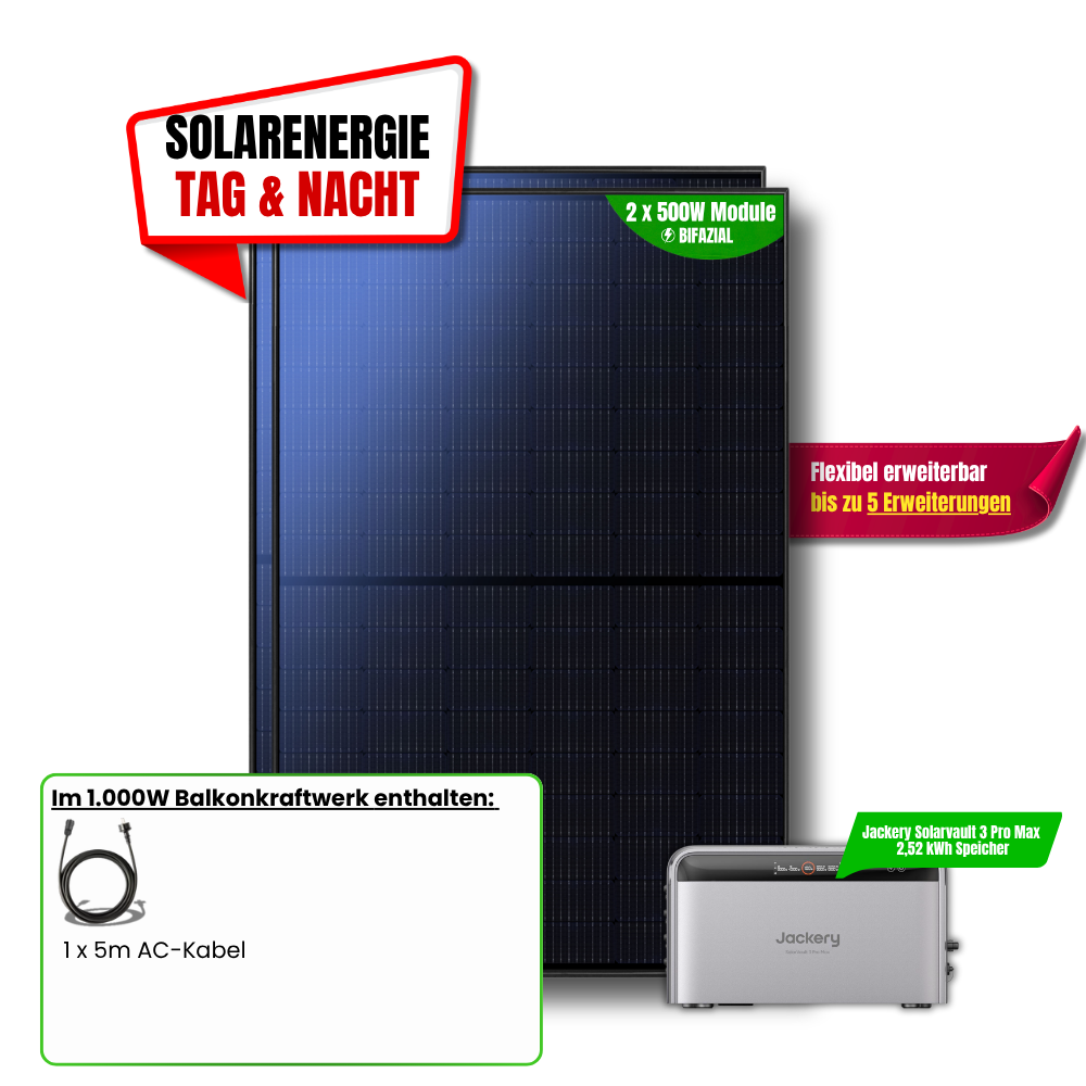 Jackery SolarVault 3 Pro Max 1000 W Balkonkraftwerk – ohne Halterung, ohne Zusatzkabel