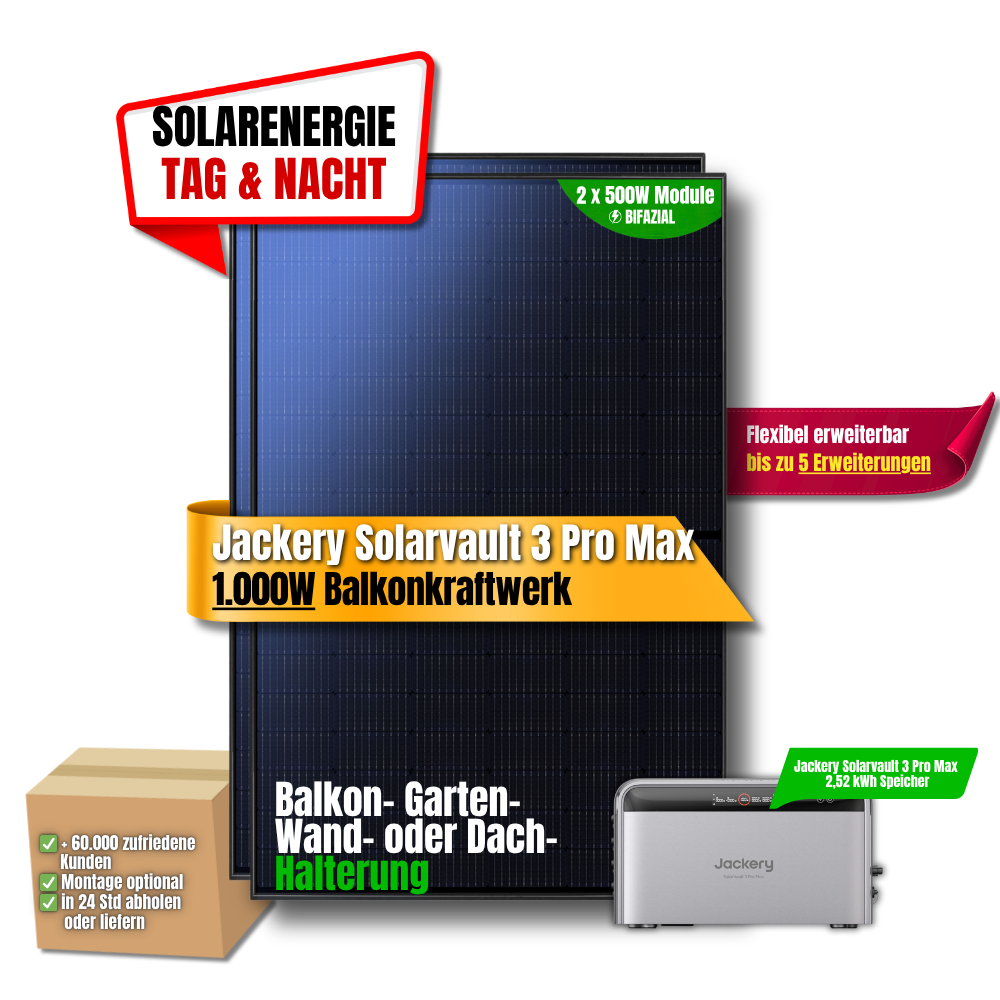 Jackery SolarVault 3 Pro Max 1000 W Balkonkraftwerk (Flexisolar)