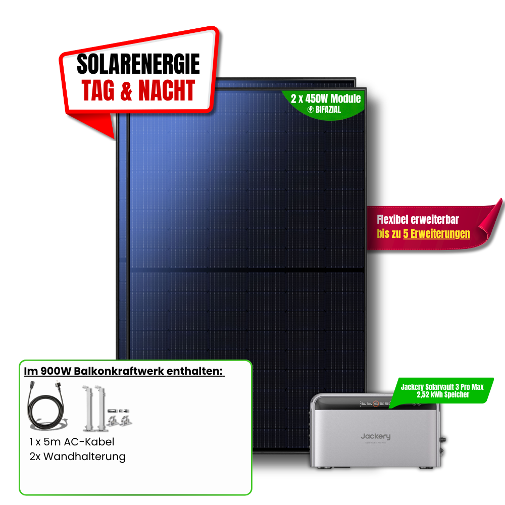 Jackery SolarVault 3 Pro Max 900 W Balkonkraftwerk – 2× Wandhalterung, ohne Zusatzkabel