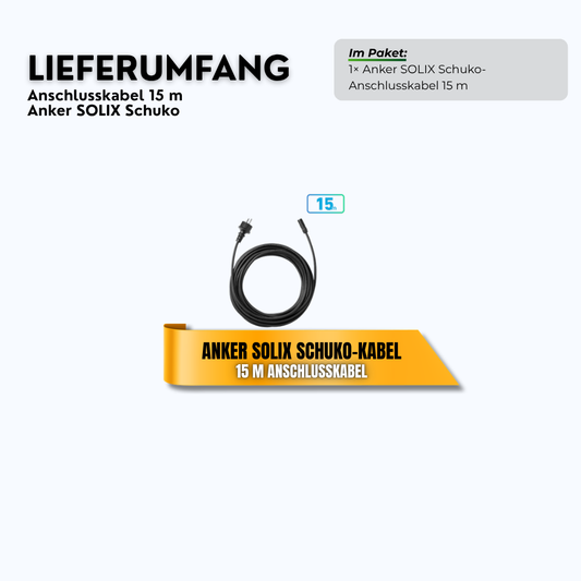 Lieferumfang: Anker SOLIX Schuko-Anschlusskabel 15 m für Solarbank 2 und 3